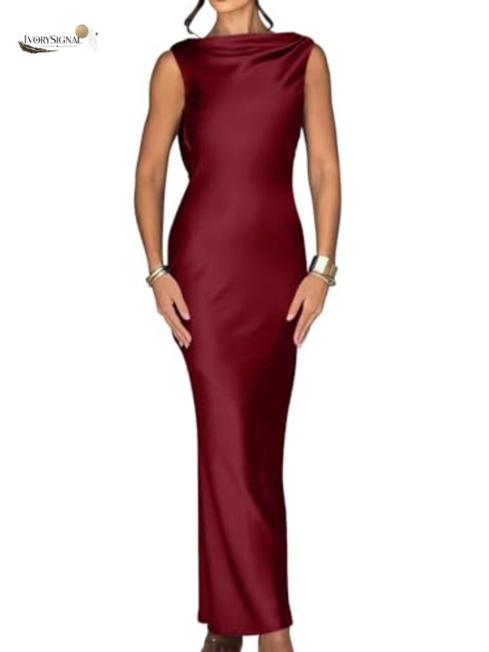 Satin Sleeveless High Neck Tie Back Cutout Cocktail Maxi Dress